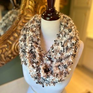 NWT Sonoma Cowl knit infinity Scarf tan gray white brown neutrals - Soft & Warm